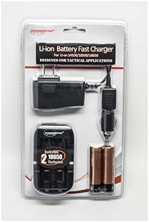 PowerTac Li-ion Battery Fast Charge Kit, 2 18650 Batteries, Wall and Car charger by PowerTac USA