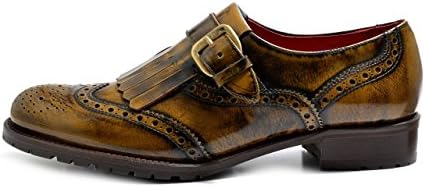 Women's VITELO Smart Monk Brogue and Fringe Polished Leather Shoes F 63 (40 EU, Antique Mustard)