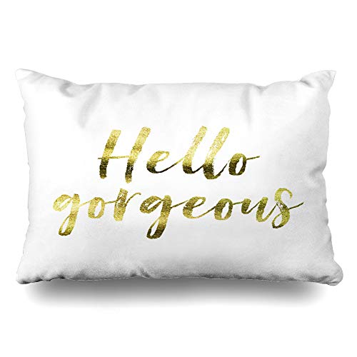 DIYCow Throw Pillows Covers Gorgeous Hello Gold Plain Foil Inspirational Motivation Hand Cushion Case Pillowcase Home Sofa Couch King Size 20 x 36 Inches Pillowslips