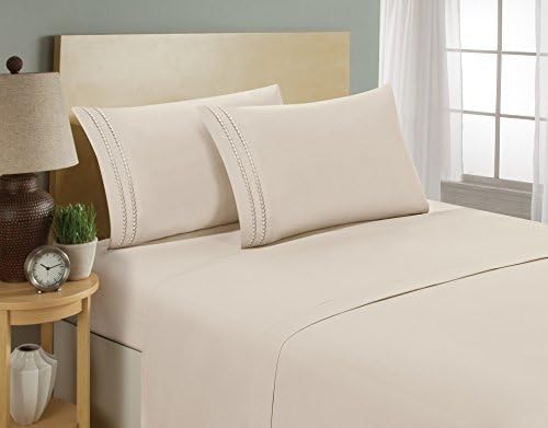 Chain Link Embroidery Microfiber Sheet Set (Full, Cream) - 1800 Thread Count Ultra-soft Premium Collection, Wrinkle Free Bedroom Linen Set, 100% Soft Brushed Microfiber with Deep Pocket Sheets