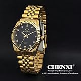Chenxi goldene Mode Herrenuhr Edelstahl Quarz-Armbanduhr ( Farbe : Schwarz , Großauswahl : Einheitsgröße )