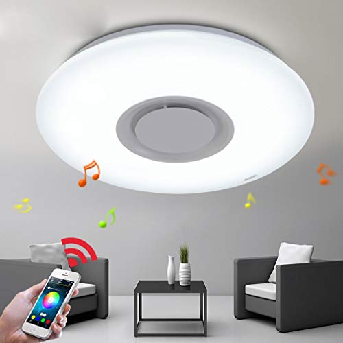 Preisvergleich Produktbild JZMB 26W LED Deckenleuchte Integrierte Bluetooth Musik Lautsprecher Deckenleuchte Moderne Weiße Runde Acryl Deckenbeleuchtung Für Schlafzimmer Restaurant Wohnzimmer Esszimmer Ø40cm Verdunklung 3000K-6