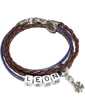 ARTemlos® Handmade Kinder-Armband mit Name aus Edelstahl und Leder (009)