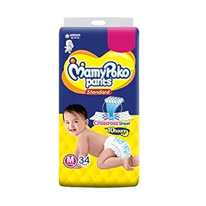 MamyPoko Pants Standard Diaper - Medium size (Pack of 34),Clear