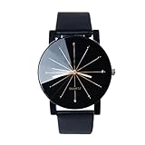 Coolster Unisex Herren & Damen Mode Schwarz Lederband Runde Fall Armbanduhr (Große Größe für Männer)
