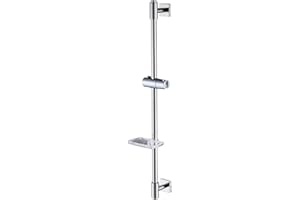 HomeHeng Shower Riser Rail 80CM, Wall Mounted Shower Slide Bar with Soap Dish Bracket Chrome Adjustable Shower Head Holder Bar for Bathroom, H811-80HC