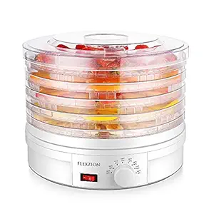 Flexzion Electric Food Saver Fruit Dehydrator Preserver Dry Dehydration Machine with 5 Stackable Tray (Silver)