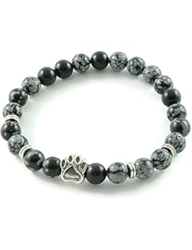 Armband 'DogLove' | Mala Perle Schneeflocken Obsidian glänzend | Naturstein | Edelstein-Armband | Perlenarmband...