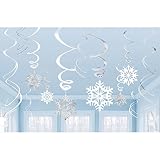 Gran decoración de Navidad , 2 paquetes de 6 de plata + blanco remolinos de copo de nieve - paquetes de valor 12 piezas en Total - Navidad + decoración durante todo el año