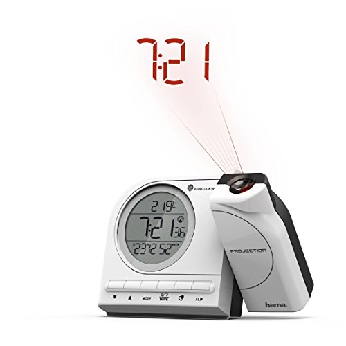 Hama Funk Projektionswecker (mit Thermometer, Kalender, Wecker, automatische Zeitanpassung, Projektor um 180 Grad drehbar) weiß - 3