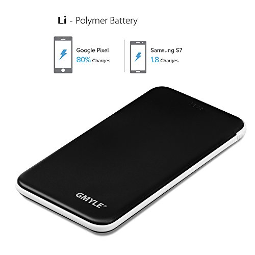 USB-C-Powerbank, GMYLE 5000 mAh, schmales tragbares externes USB-Ladegerät mit integriertem Micro-USB-Kabel und USB-Adapter Typ C (schwarz) - 4