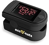 #1 USA Top Rated Acc U Rate® Pro Series CMS 500DL Fingertip Pulse Oximeter Blood Oxygen Saturation Monitor with silicon cover, batteries and lanyard (Jet Black)