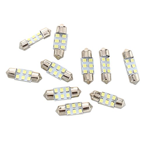SODIAL(R) 10 x Bombillas 6 LED SMD 3528 blanca para coche carros luz festoon dome