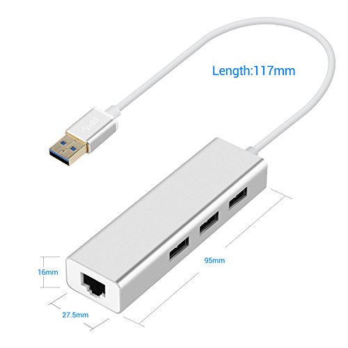 USB 3.0 Hub – Badalink Premium 3 Port Aluminium USB 3.0 mit RJ45 10/100/1000 Gigabit Ethernet Adapter Konverter LAN-Adapter für Macbook Pro Air, iMac, Mac Mini, ChromeBook Pixel, Surface Pro - 4