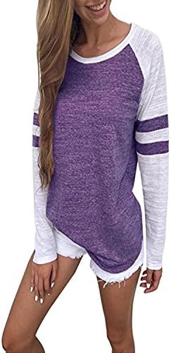 LANISEN Womens Striped Tops Plus Size Ladies Tunic Blouses Long Sleeve Tees Purple 20
