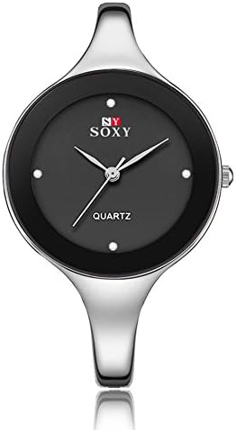 Girls Women Elegent Fashion Round Face Lady's Women's Bracelet Bangle Wrist Quartz Watch Bracelet Cuff Watch Gift, (Black)
