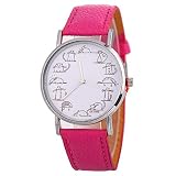 Babysbreath17 Frauen Kinder reizende Karikatur-Katze-Uhr- er-Band-Analog-Legierung Quarz-Kind-Geschenk-Armbanduhr stieg rot