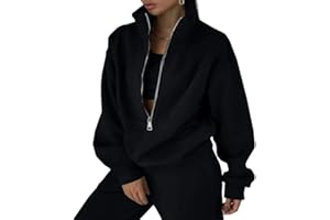 Litthing Survêtements Femme Ensemble Jogging Manche Longue Chaud Zippé Lounge Set Automne Hiver Couleur Unie Pantalons Ensemble de Sport Femme 2 Pièce Grande Lâche Occasionnel