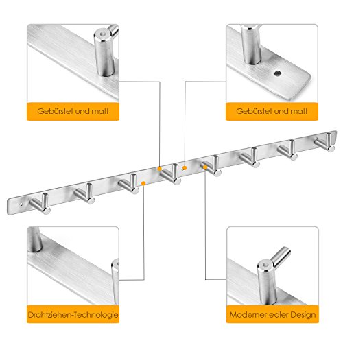 Amzdeal Hakenleiste aus EDELSTAHL mit 8 Kleider haken für die Garderobe Garderobenhaken Wandhaken - 2