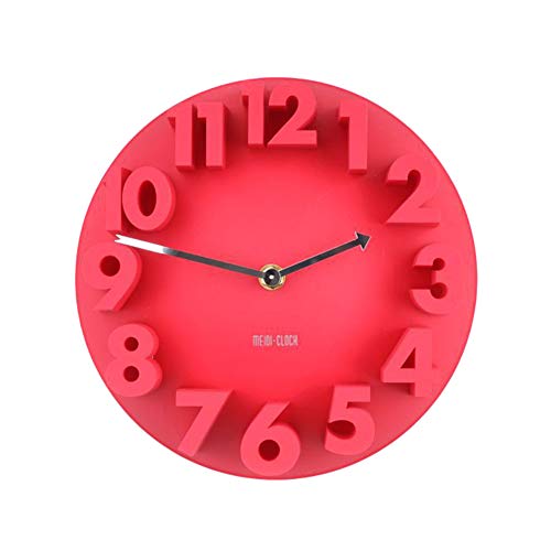 DKEyinx Arabic Numerals Silent 3D Wall Clock for Living Room, Modern Art Round Wall Home Decor, 35cm x 6cm - Red