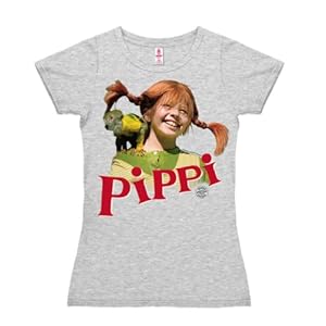 Logoshirt Camiseta para mujer Pippi Calzaslargas y Señor Nilsson – Pippi Långstrump and Herr Nilsson – de color – Gris Vigoré – Diseño original con licencia