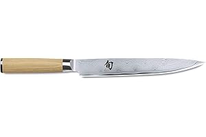 KAI Shun Classic Couteau à Jambon Japonais Blanc 23 cm Longueur de Lame - Couteau Damas 32 Couches Noyau VG MAX - 61 (±1) HRC - Manche en Pakkawood - Fabriqué au Japon - Couteau à Viande Forgé