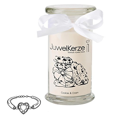 JuwelKerze, Duftkerze "Cookies & Cream" mit Silber-Schmuck-Überraschung (Armband) im Wert von bis zu 250€