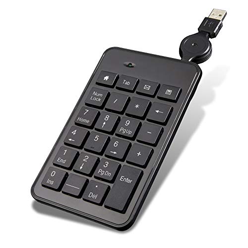 Preisvergleich Produktbild Wired USB Numerische Tastatur, Nummernblock - Portable verdrahtete Mini-USB-Tastatur, einziehbare Kabel, Finanzbuchhaltungstastatur mit 23 Tasten für Laptop, Desktop und Mac (schwarz)