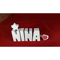 Beton, Steinguss Buchstaben 3 D Deko Schriftzug Namen NINA als Geschenk verpackt! Ein ausgefallenes Geschenk zur Geburt, Taufe, Geburtstag oder auch zu anderen Anlässen.
