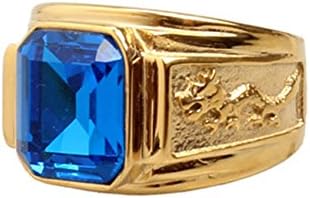 LALOPEZ Men's Retrol Palace Gem Golden Titanium Steel Rings Blue Size R
