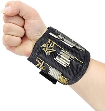 Caeser Archy Magnetic Wristbands Magnet Tool Belt Holder With 5 Super Strong Magnet For Holding Screws Nails Bolts Drilling Bits Durable Magnetic Arm Band Tool Gift For Men Women DIY Tools Father’s Day Gifts Black