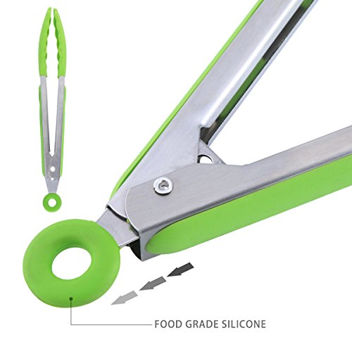 Belmalia 2x Grillzange Set 23cm + 30cm, Küchenzange, Servierzange, Silikon, Kochen, Wenden, Fleisch, Steak, Salat, Nudeln, Wok Grün + Schwarz - 4