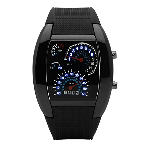 Hiwatch Digital LED Uhren mit Cool Auto-Meter Zifferblatt Unisex Blaue Blitz-Punktmatrix LED Rennuhr mit Geschenkbox -2 Jahre Garantie Schwarz Hiwatch Digital LED Uhren mit Cool Auto-Meter Zifferblatt Unisex Blaue Blitz-Punktmatrix LED Rennuhr mit Geschenkbox -2 Jahre Garantie Schwarz