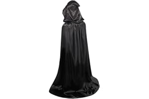HAPNBCELE Black Cloak Hooded Men Women Satin Cape Witch Vampire Costume for Medieval Renaissance Halloween Cosplay Costume