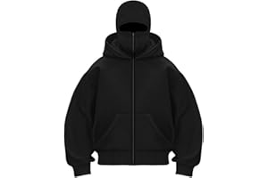 OLIPHEE Sweat à Capuche Zippé Homme Veste Chaude Hoodie Balaclava Cagoule Moto Masque Anti-Vent pour Sports de Plein Air Vélo Automne Hiver