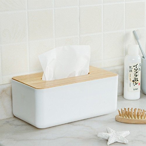 KAMIERFA Umweltfreundlich Plastik Kosmetiktücherbox Taschentuchspender mit Holzmaterial Abdeckung Typ 1 - 2