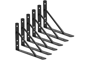 SAWS Heavy Duty Metal Shelf Brackets, Industrial Rustic Farmhouse Iron Floating Shelf Holders, Right Angle L Brackets for Wall Mounted Shelves, Matte Black Finish, Pack of 2