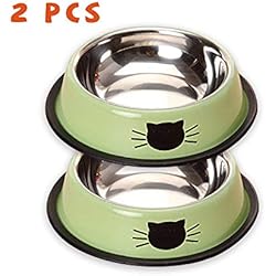 Tofern Lot de 2* Gamelle Inoxydable Chien Chat Cuvette Eau Alimentation Chiot Chaton Lapin Animal (Vert)