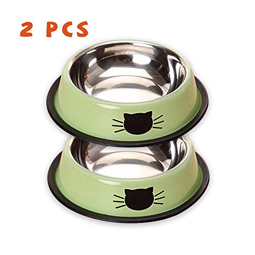 Tofern Lot de 2* Gamelle Inoxydable Chien Chat Cuvette Eau Alimentation Chiot Chaton Lapin Animal (Vert)