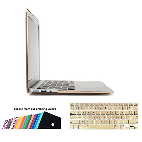 MacBook Air 13 Hülle Case,iNeseon Ultra Slim Plastik Hartschale Tasche Cover Zubehör, US Golden und EU Transparent Tastatur Abdeckung Schutzhülle für Apple MacBook Air 13.3 Zoll [Modell:A1466 und A1369] (Golden)