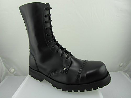 STEELGROUND UNISEX HIGH QUALITY LEATHER 10 EYE BOOTS BLACK BOX ROCK BIKER ULTRA RESISTANT