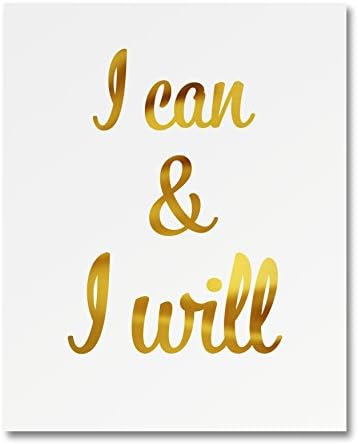 Heritage Picture Group “I Can and I Will” Gold Foil Art Print Small Poster - 300gsm Silk Paper Card Stock, Home Office Wall Art Decor, Inspirational Motivational Encouraging Quote 5" x 7"