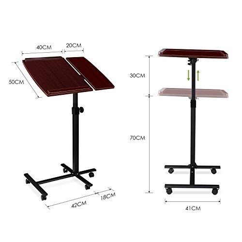 HOMFA Laptoptisch höhenverstellbar Notebooktisch Notebookständer Sofatisch Beistelltisch mit Rollen und Bremsen Braun - 2