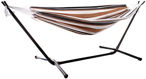 Anmas Sport Double Hammock With Space Saving Steel Stand Includes Portable Carrying Case Desert Stripe (Brown)