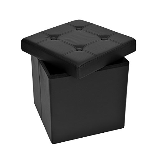 Mari Home Banco de Almacenaje Puff - Taburete de Cuero Sintético y Caja para Zapatos, Ropa de Cama, Juguetes - Dormitorio, Salón - Mesa Sofá Reposapiés - Cap. 300 kg - 38x38x38 cm - Negro