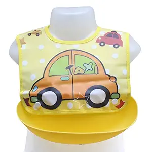 Baby Table bib with Attachable Bowl Silicon bib Baby appron Baby Waterproof bib Cum appron Nursery Print Cartoon Character Print Color Yellow