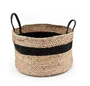 DICE WORLD Floral Pot Bag Natural Jute & Cotton Plant Bag for All Plants Home Room Hall Decor Indoor Outdoor Office Plant Sack in Storage Basket BLACK SINGLE (10x12 INCH)