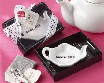 Kate Aspen 23019WT Inch Swee-Tea Inch Ceramic Tea-Bag Caddy in Black & White Serving-Tray Gift Box- Case of 96