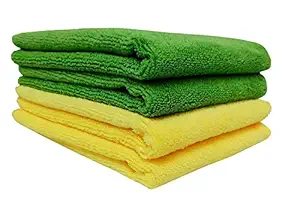 VRT Microfiber Car Cleaning, Detailing and Polishing Cloth ( Yellow & Green, 30x30 cm) - Pack of 4.