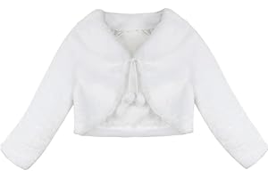 Alvivi Enfant Boléro Princesse Fausse Fourrure Pompom Cape de Demoiselle d'honneur Veste Gilet Coat pour Robe Mariage Cérémonie Bébé Fille 12 Mois - 8 Ans